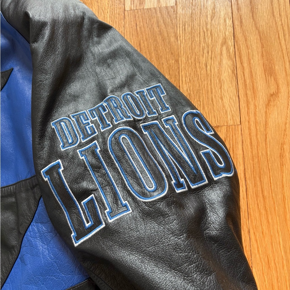 Detroit Lions Logo Athletic Sharktooth Vintage 90s Leather Jacket Moore Signed L - Picture 11 of 16
